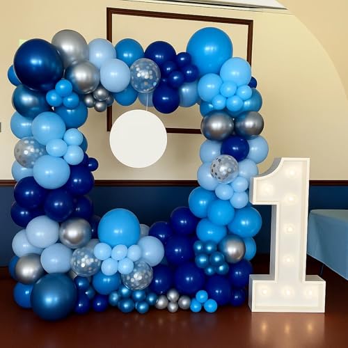 Patimate Blue Silver Confetti Latex Balloons Set 50 pcs 12 inch - color: Blue Silver