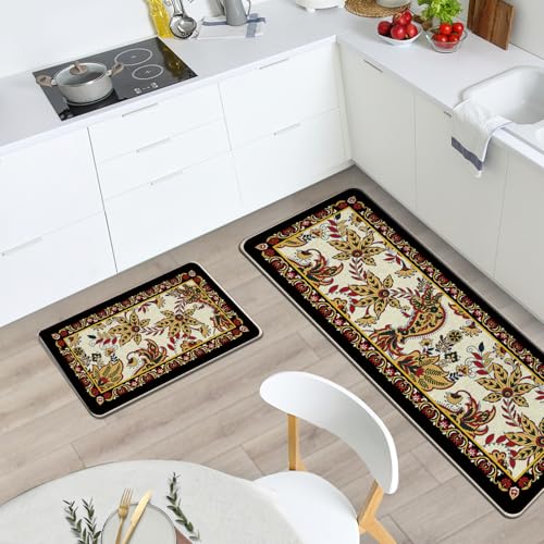 Vintage Floral Kitchen Rugs Set of 2