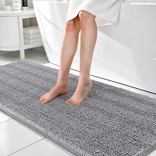 OLANLY Thick Bathroom Runner Rugs 70x24, Soft Chenille Long Bath Rugs, Grey - color: Grey, size: 70" X 24"