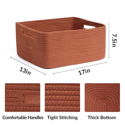 MiniArk Large Storage Baskets for Shelves, 17 x 13 x 7.5” Closet Organizers Bins for Clothes Blanket Towels, Baby Nursery, Toy Baskets Box, Woven Rope Baskets, 2 Packs Oxide Red - color: Oxide Red, size: 2pcs-L17×W13×H7.5"