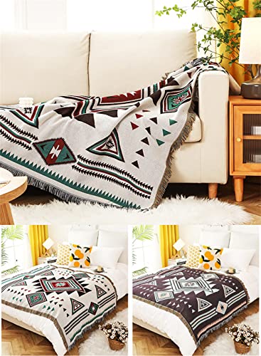 Homesy Aztec Throw Blanket Native Southwestern Bed Blankets 51"x63" White - color: White, size: 51"x63"