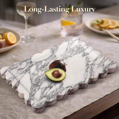 Scalloped Marble Tray, Natural Calacatta Marble Vanity Tray for Bathroom