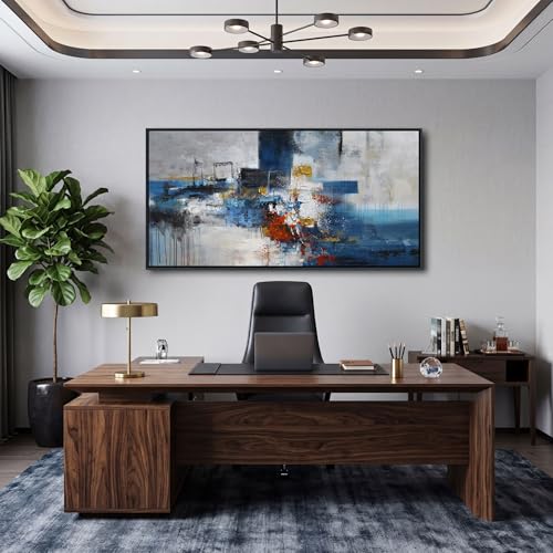 Large Blue Abstract Wall Art for Living Room - Modern Canvas Paintings, Framed Artwork for Bedroom and Office, Extra Large Art Decor for Walls, Contemporary Pictures 24×48IN - color: BLUE, size: 48"L x 24"W