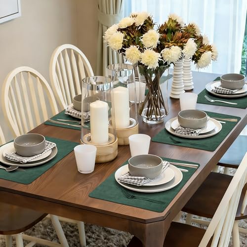Maxpearl Faux Leather Placemats Set of 6, Easy to Clean, Dark Green - color: Dark Green