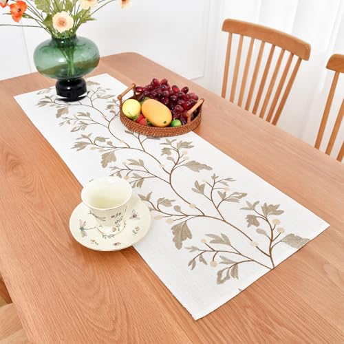 NEWISHER Rustic Farmhouse Embroidered Fall Table Runner 13x36 inch - color: Maple Coffee, size: 13x36 Inch