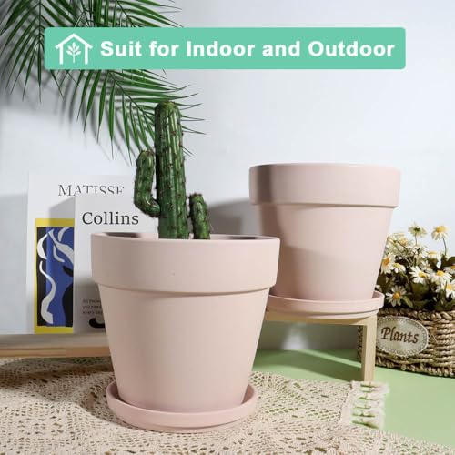 vensovo 5 Inch Pink Terracotta & Clay Pots with Saucer, 6 Pack - color: Pink