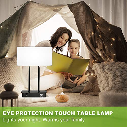 Bedside Touch Control Table Lamp, 3 Way Dimmable Modern Nightstand Lamp - color: White