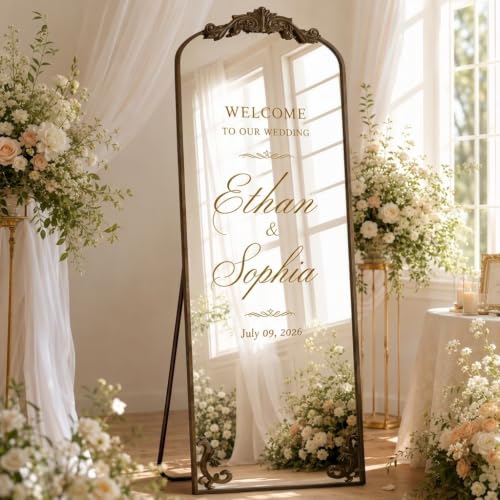21"x 64" Arched Full Length Mirror, Freestanding Floor Mirror with Carved Metal Frame & Bottom Art Carved, Bronze Full Body Mirror for HomeDecor, Halling Wall Mirror with Vintage Ornate Carved Accents - color: Brozne, size: 64"L x 21"W