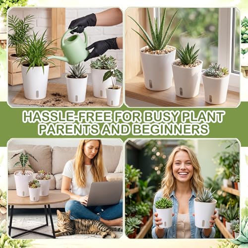 Ziliny 18 Pcs Self Watering Pots Plastic Plant 3 Sizes Flower Plant Pot with Inner White Flower Pots for Indoor House Plants Plastic Self Watering Pot for Herbs Flowers (S,M,L) - size: S,M,L