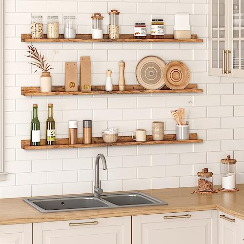 HOOBRO Floating Shelves, Wall Shelf Set of 3, 47.2 Inches Hanging Shelf - color: Rustic Brown, size: 47.2 Inches