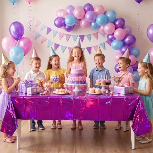 Iridescent Plastic Tablecloths, Disposable Sparkly Laser Purple Table Cover - color: Iridescent