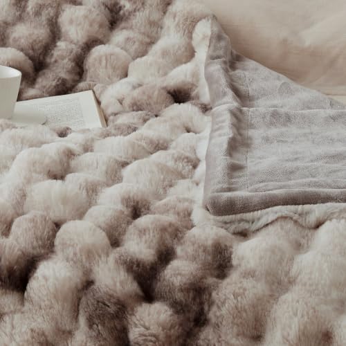 COOVA Soft Bubble Faux Fur Throw Blanket, 60"x80", Tie-dye Brown - color: Tie-dye Brown, size: 60“x80”