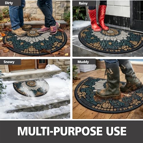 Half Round Door Mat 24"x36", Non-Slip Indoor Entryway Rug, Washable - color: Multicolor-5