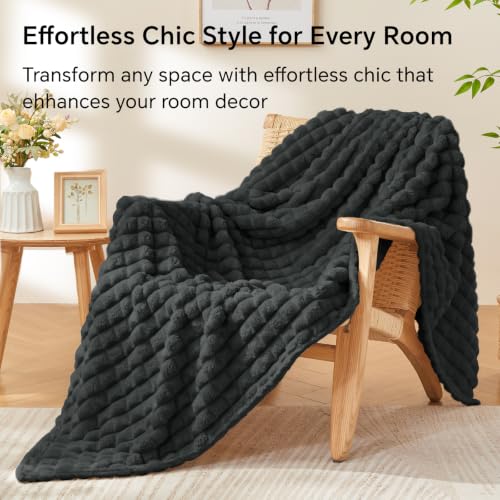BEDELITE Charcoal Grey 3D Checked Fleece Twin Blanket for Couch, 60x80 Inch - color: Charcoal Grey, size: Twin(60"x80")