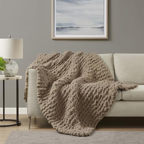 Madison Park Chenille Chunky Knit All Season Throw Blanket, 50 x 60, Brown - color: Brown