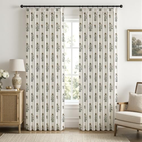 Flower Pinch Pleated Linen Curtains,Brown & White,40" W x 84" L - color: Brown and White, size: 40"W x 84"L (Pack of 2)