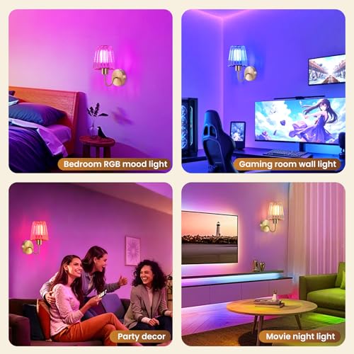 Wireless Sconces Wall Decor Set of 2 for Room Easy to Install - color: Gold
