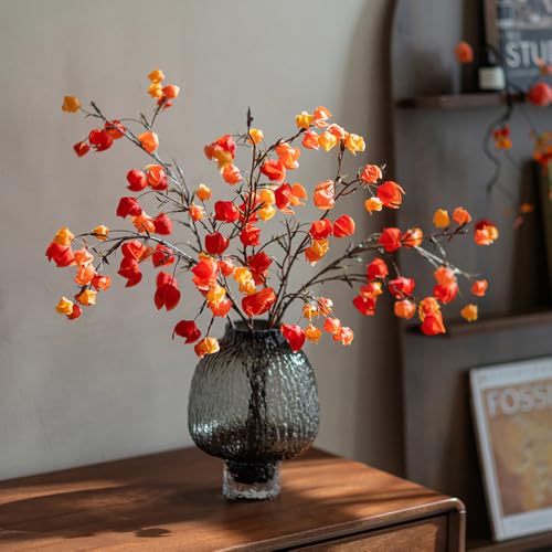 Fall Physalis Branches - 37" Faux Red Berry Stems, fake Flowers for Vase - color: 5pcs Physalis