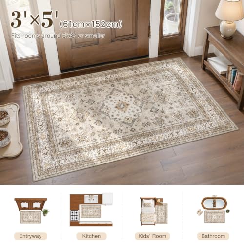 cotiled 3x5 Area Rug for Living Room, Washable, Traditional, Beige - color: Beige, size: 3' x 5' (Rectangular)