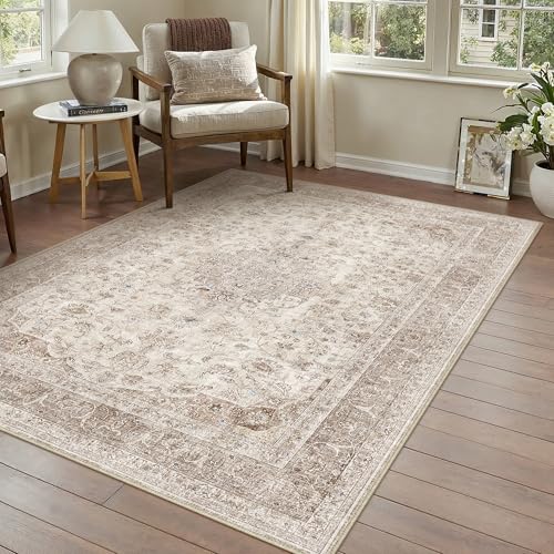 PureCozy 4x6 Washable Small Area Rug Beige Vintage Traditional Oriental - color: Antique | Beige, size: 4' x 6' (Rectangular)