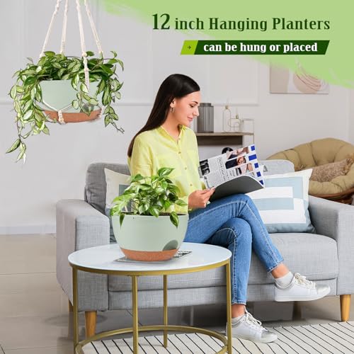 Self Watering Hanging Planters 2 Pcs,12Inch Hanging Basket for Plants,Green - color: Green, size: 12 Inch