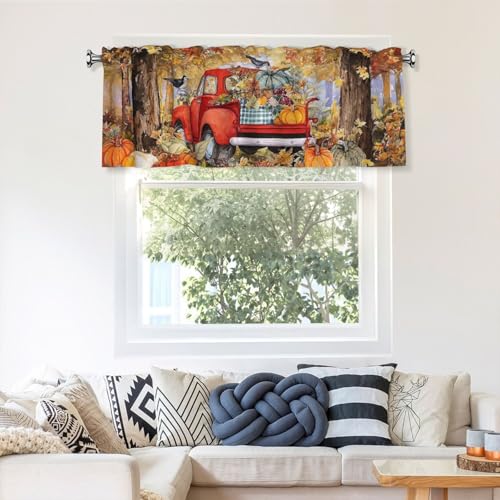 Autumn Pumpkin Curtain Valance 54x18 Inches Window Treatment Rod Pocket Valance for Kitchen Bathroom Bedroom - color: Autumn Pumpkin