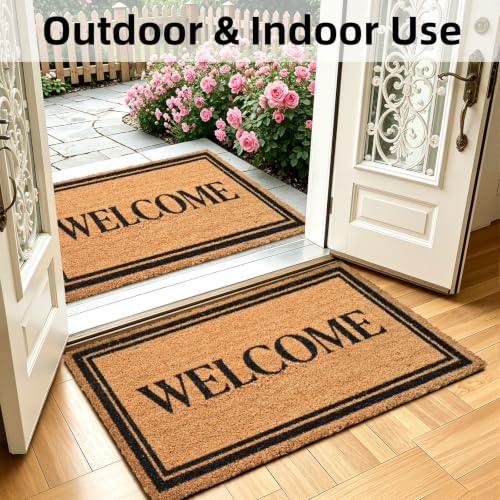 Natural Coir Welcome Door Mat Outside Inside Entrance 17x30 Welcome