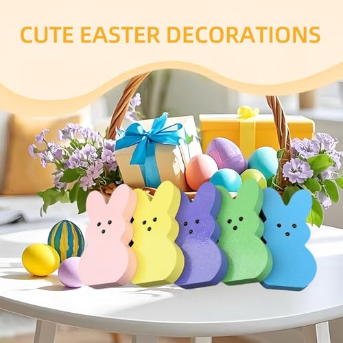 Easter Bunny Decor – 5Pcs Farmhouse Wooden Easter Decorations for Home, Rustic Spring Signs Table Centerpiece, Cute Natural Wood Rabbit Figure for Mantle Shelf Tiered Tray Indoor Decor - color: Fh3006