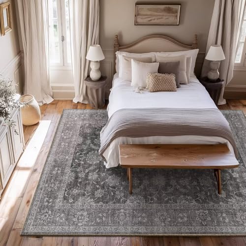 Washable 5x7 Area Rugs for Living Room Bedroom, Charcoal Gray - color: Charcoal Gray, size: 5' x 7' (Rectangular)