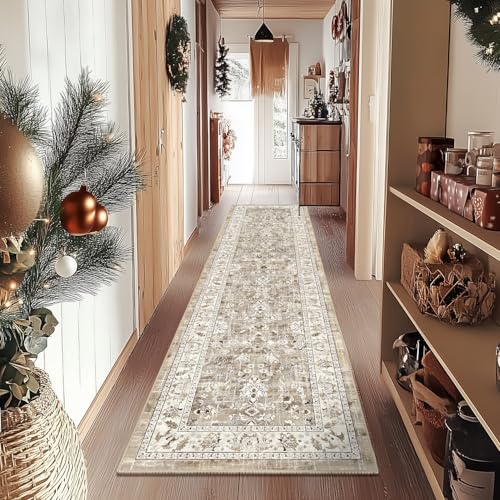 LOKHOM 2x8 Hallway Runnner Rug, Boho Non-Slip Washable Kitchen Rugs, Beige - color: Beige Brown, size: 2' x 8' (Runner)