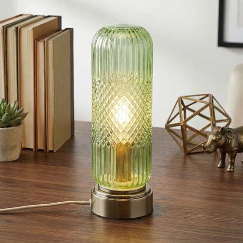 Buruis 11.6" Touch Dimmable Table Lamp with Ribbed Glass Shade, Light Green - color: Light Green