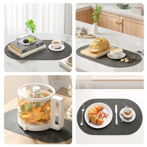 DOLOPL Oval Placemats Set of 6, Charcoal Faux Leather Place Mats, Large - color: Charcoal, size: Large: 13.8" x 21.6"