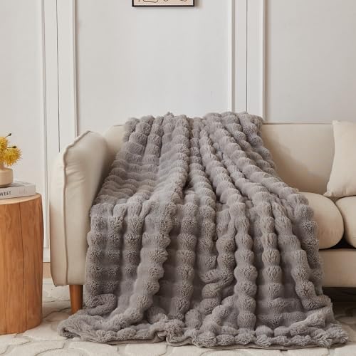 COOVA Soft Bubble Faux Fur Throw Blanket, 60"x80", Grey - color: Grey, size: 60“x80”