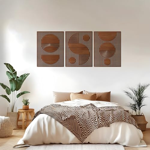 Abstract Wood Wall Art, Mid Century Modern Geometric Wooden Panels Set