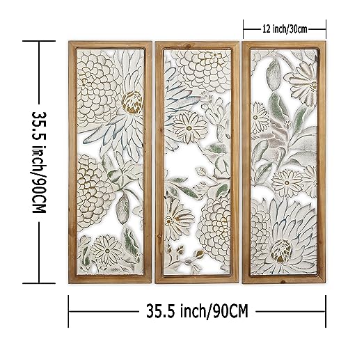 XIAOAIKA Boho Vintage Hand-Carved Floral Wood Wall Art Panels, Set of 3 - color: STYLE H