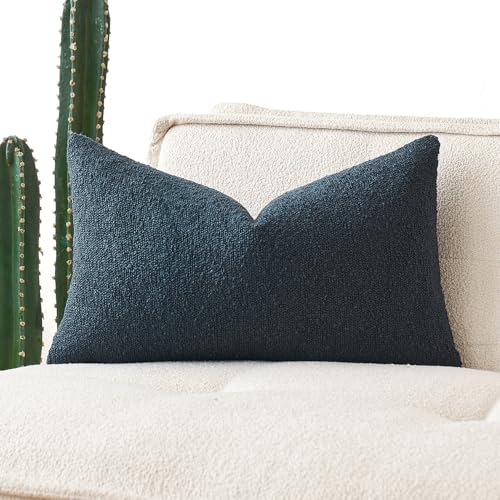 MIULEE Textured Boucle Lumbar Pillow Cover for Bed 12x20 Navy Blue - color: Navy Blue, size: 20" x 12" (Pack of 1)