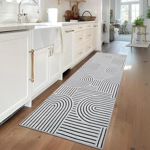 ROYHOME Modern 2x6 Hallway Runner Rug Non Slip Soft Kitchen Rug Blackwhite - color: Black/White, size: 2' x 6' (Rectangular)