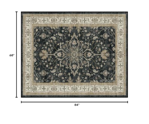 RELEANY Washable Vacuum-Friendly Area Rugs 5'x7' Black/Vintage - color: Black/Vintage, size: 5' x 7' (Rectangular)