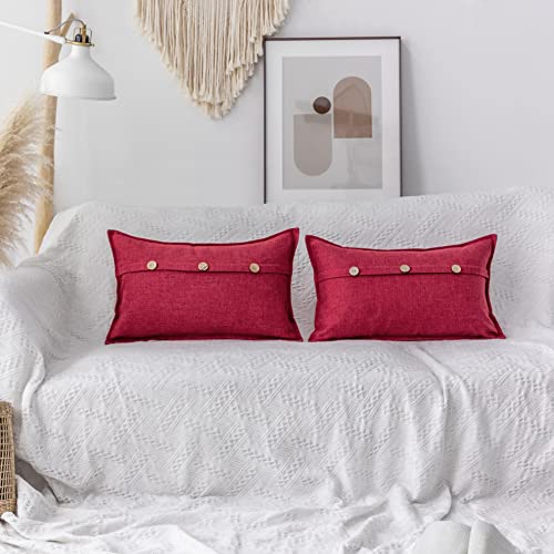 Home Brilliant Lumbar Pillows 12x20 Pillow Cover Decorative Linen Pillow Covers 12x20 Three Buttons Rectangular Cushion Cover, 12 x 20 inch (30x50 cm), 2 Pack, Burgundy Red - color: Burgundy, size: 20" x 12" (Pack of 2)