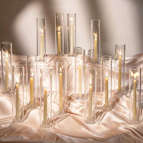 Hewory Hurricane Glass Candle Holders: 24 PCS Chimney Covers Bulk 12.6" H