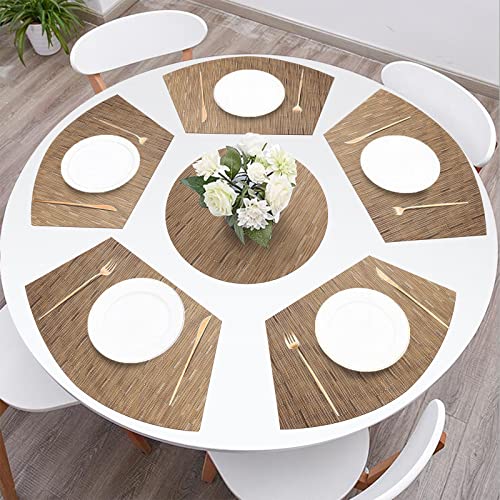 SHACOS Small Round Table Placemats Set of 5 Woven Vinyl Wedge Placemats with Centerpiece Round Table Mats Heat Resistant Wipe Clean (5, Tan) - color: Tan