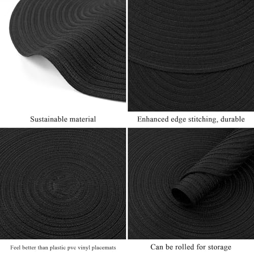 SHACOS Round Braided Placemats Set of 4 Heavy Cotton Polyester Washable Round Table Mats for Dining Tables 15 inch Non Slip Heat Resistant (Black, 4) - color: Black, size: Set of 4