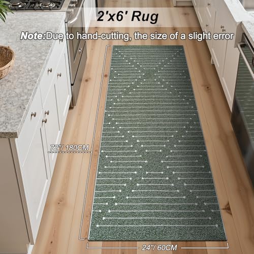 LIVEBOX 2x6 Green Entryway Runner Rug, Hallway Kitchen Cotton Woven Runners, Washable Narrow Rugs for Laundry Room (Dark Green & White) - color: Dark Green & White, size: 2' x 6' (Runner)