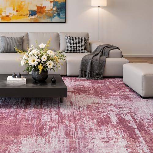 Merelax 6x9 Pink Washable Area Rug Non-Slip Faux Wool Abstract Rug - color: Pink, size: 6' x 9'(72''x108'')