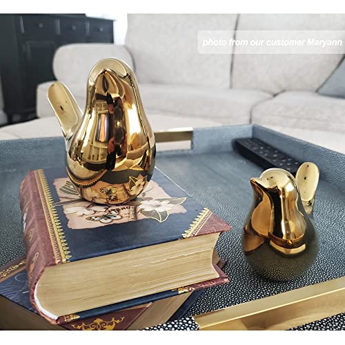 Home Ceramic Decor Gold Birds Figurine Garden Cottage Decorative Small 2Pcs - color: Gold, size: Small