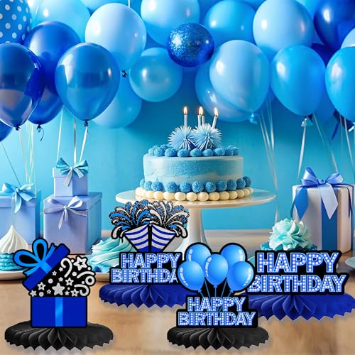 Happy Birthday Honeycomb Centerpieces 9Pcs Stylish Sophisticated Blue Neon Theme Table Decor for Men Women Boys Girls Birthday Party Celebration Favors Decorations Photo Props Supplies - BECKTEN - color: Happy Birthday