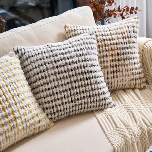 Aeckself Boho Chenille Tufted Pillow Cover 18x18 Inch, Decorative Square Throw Pillow Cover Neutral Pillowcase for Couch Bedroom Living Room, Black Gray - color: Black Gray, size: 18" x 18" (Pack of 1)