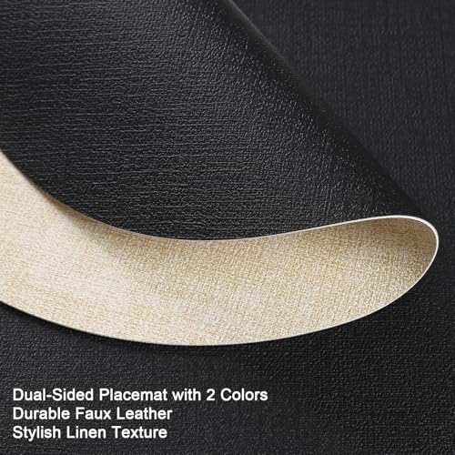 Myir JUN 14" Round Placemats Set of 4, Reversible Dual-Color Place Mats - color: Cream-white Black