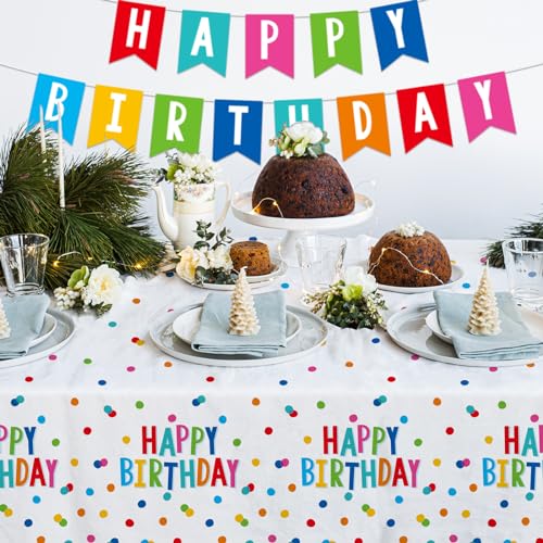 Happy Birthday Decorations: Birthday Party Supplies Set - Birthday Dots Design with Happy Birthday Tablecloth. Includes 3 Pack of 54X108inch Waterproof Plastic Table Covers for Boys/Girls Party - style: round dot birthday
