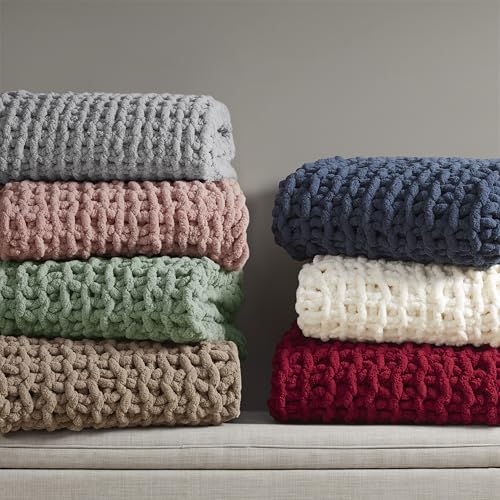 Madison Park Chenille Chunky Knit Throw Blanket, 50 x 60, Sage Green - color: Sage Green